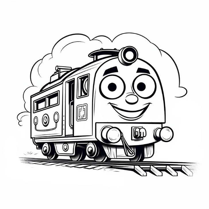 malvorlage-froehlicher-zug-auf-schienen