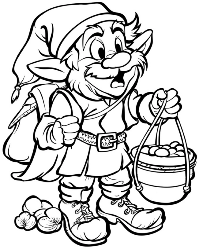 malvorlage-froehlicher-zwerg-mit-korb-und-obst
