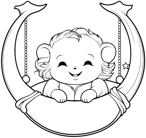 malvorlage-froehliches-baby-in-mondschaukel