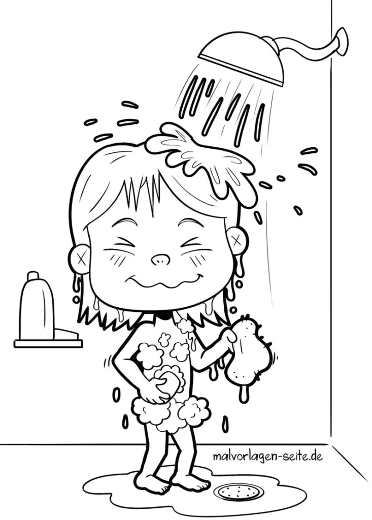malvorlage-fröhliches-kind-duschen-schaum