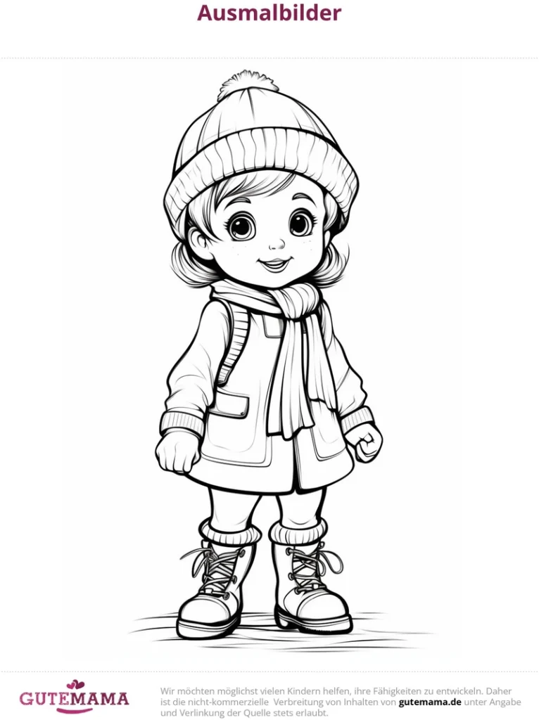 malvorlage-froehliches-kind-im-winter-mit-muetze-und-schal