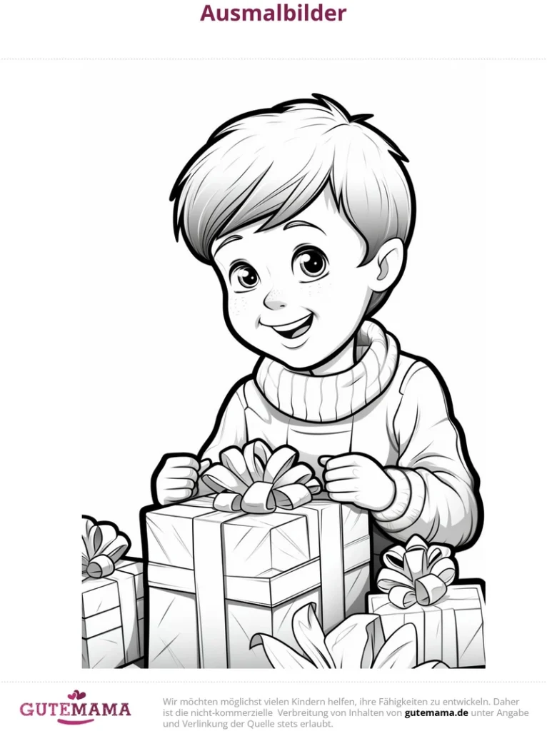 malvorlage-froehliches-kind-mit-geschenken