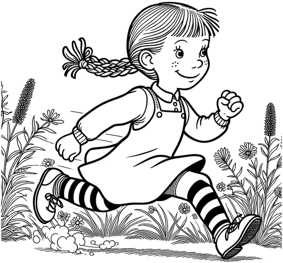 malvorlage-froehliches-maedchen-blumenwiese