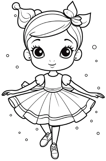 malvorlage-froehliches-maedchen-im-kleid-mit-schleife