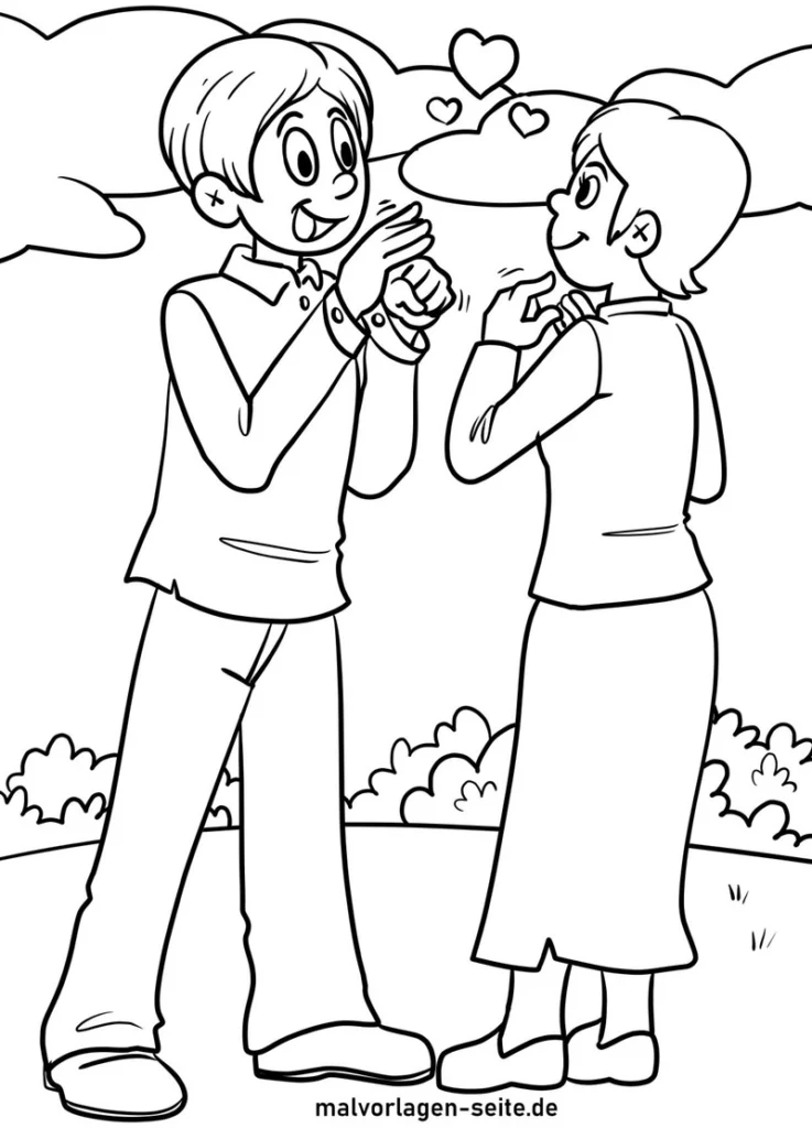 malvorlage-froehliches-paar-mit-herzen-und-wolken