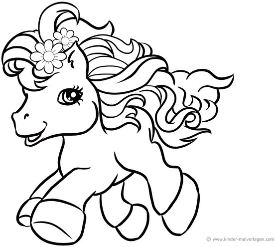 malvorlage-froehliches-pony-mit-blumen-im-haar