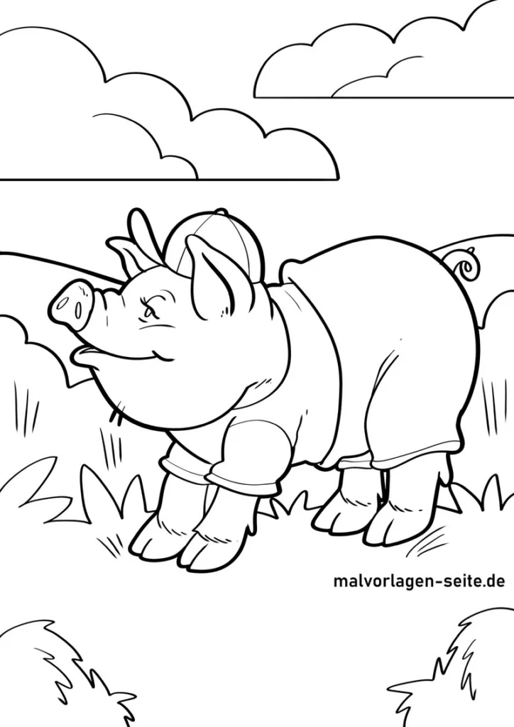 malvorlage-fröhliches-schwein-im-outfit
