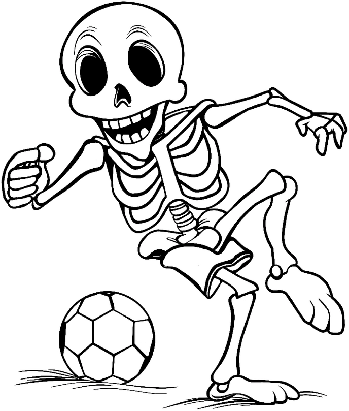 malvorlage-froehliches-skelett-beim-fussballspielen