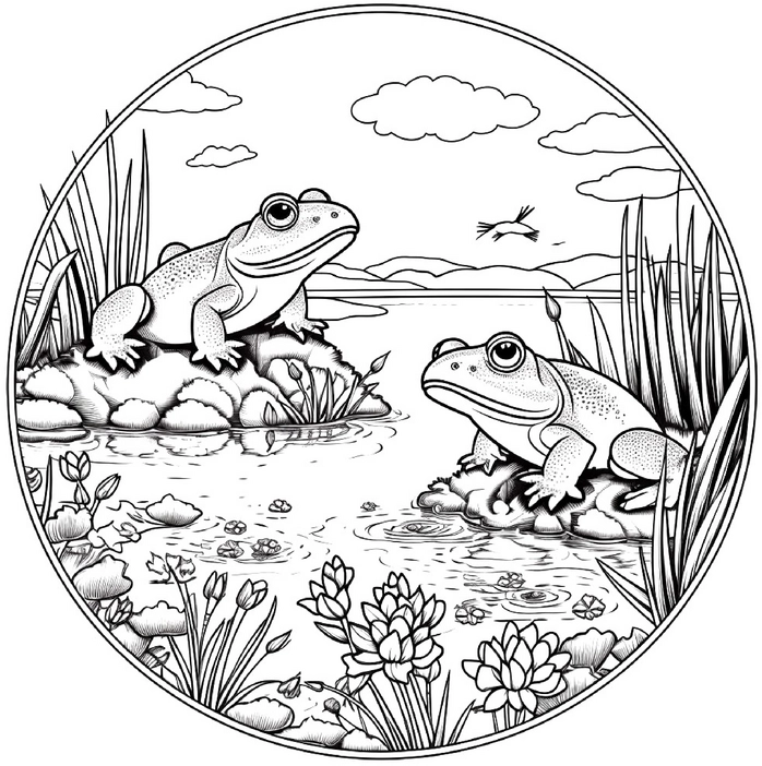 malvorlage-froesche-am-teich-und-natur