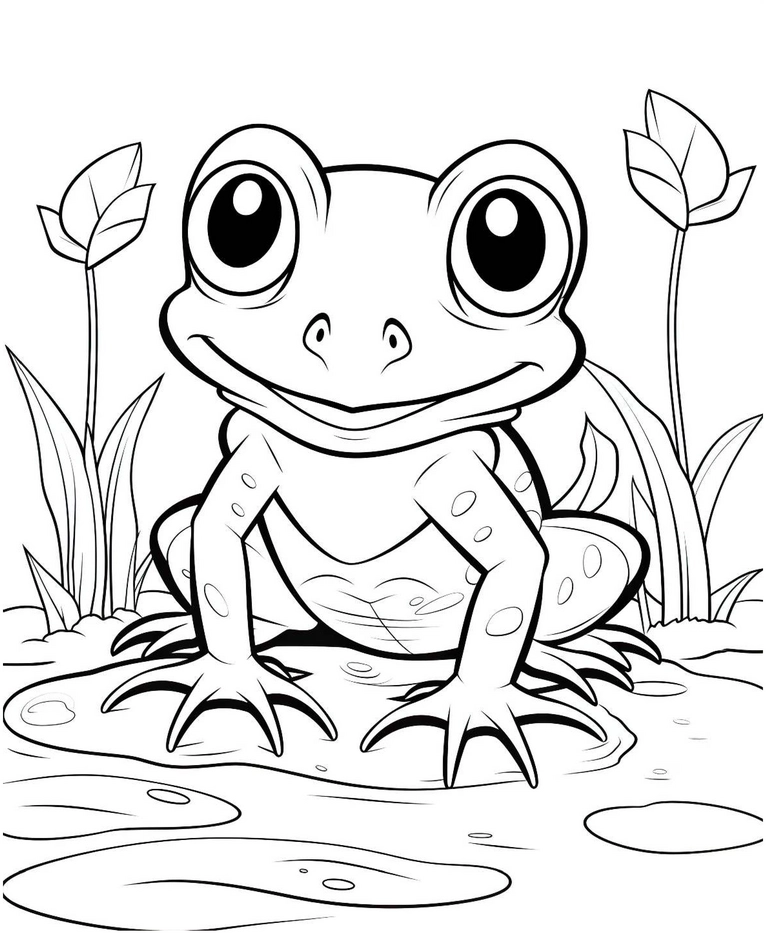 malvorlage-frosch-am-teich-mit-pflanzen