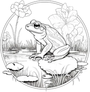 malvorlage-frosch-am-teich-mit-pflanzen