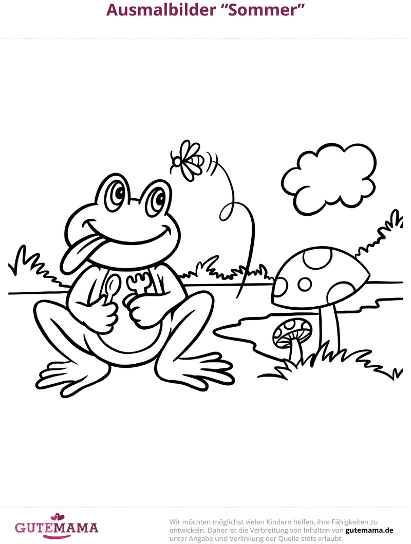 malvorlage-frosch-im-sommer-picknick-blumen