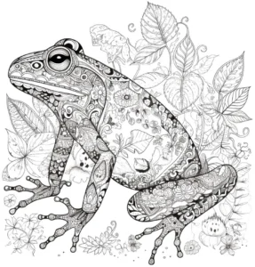 malvorlage-frosch-mit-blumen-und-pflanzen