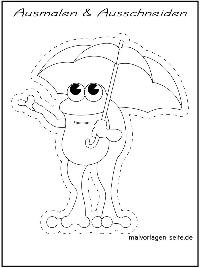 malvorlage-frosch-mit-regenschirm-ausmalen
