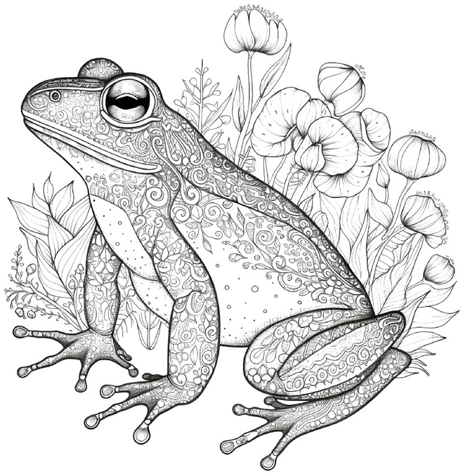 malvorlage-frosch-und-blumen-umgebung