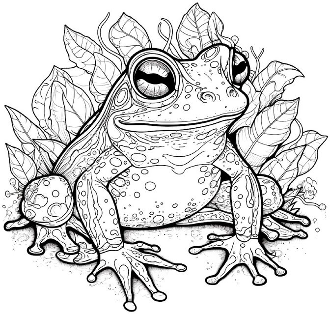 malvorlage-frosch-zwischen-blaettern