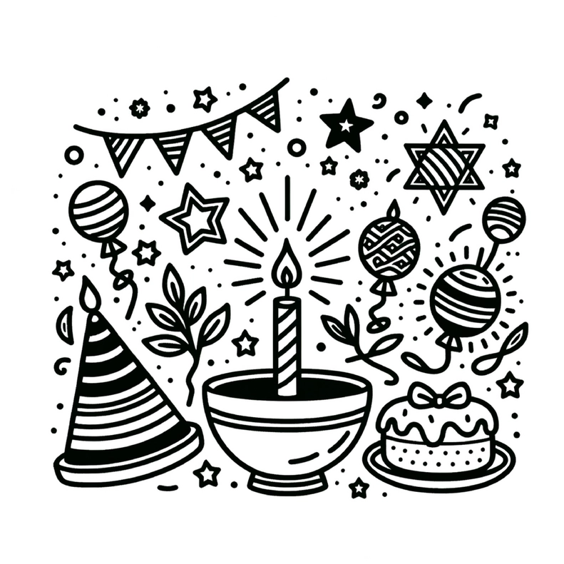 malvorlage-fruehliche-geburtstagsfeier-mit-kuchen-und-luftballons