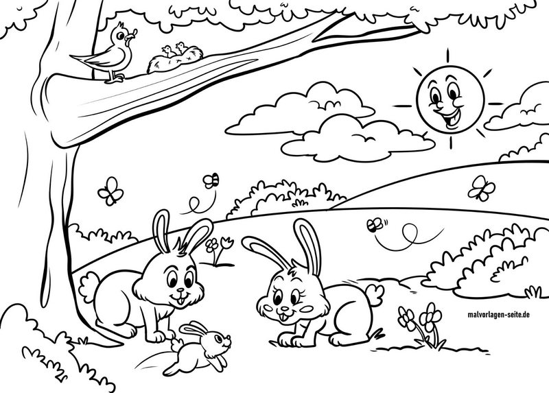 malvorlage-fruehling-hasen-natur-motive