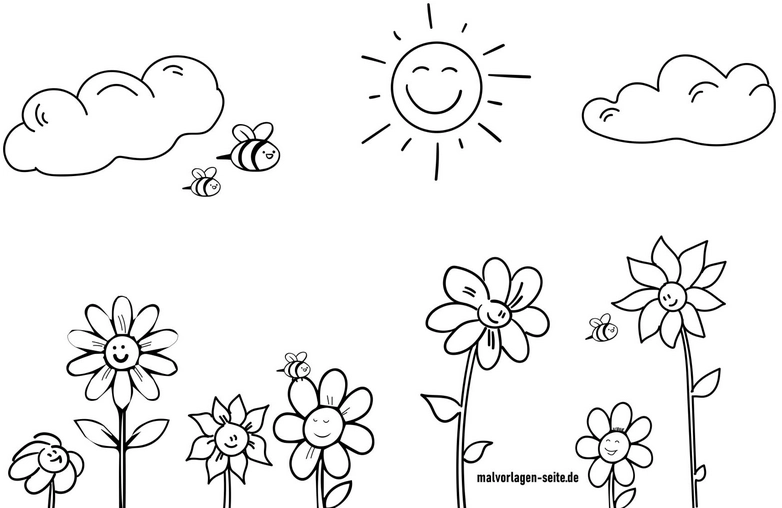 malvorlage-fruehlingsblumen-und-sonne