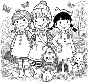 malvorlage-fruehlingsmaedchen-mit-tieren