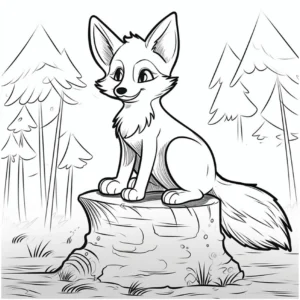 malvorlage-fuchs-auf-baumstamm-in-der-natur