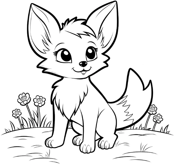 malvorlage-fuchs-in-der-natur-mit-blumen