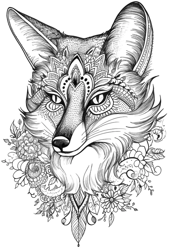 malvorlage-fuchs-mit-floralen-mustern