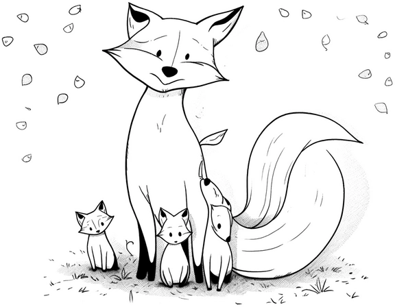 malvorlage-fuchs-mit-freunden-in-der-natur