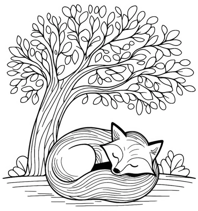 malvorlage-fuchs-unterm-baum-ausmalbild