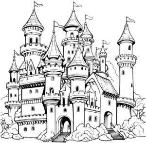 malvorlage-fuer-ein-schloss-mit-tuern-und-wimpeln