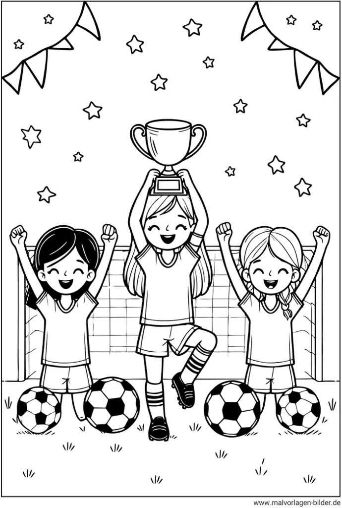 malvorlage-fussball-maedchen-mit-pokal