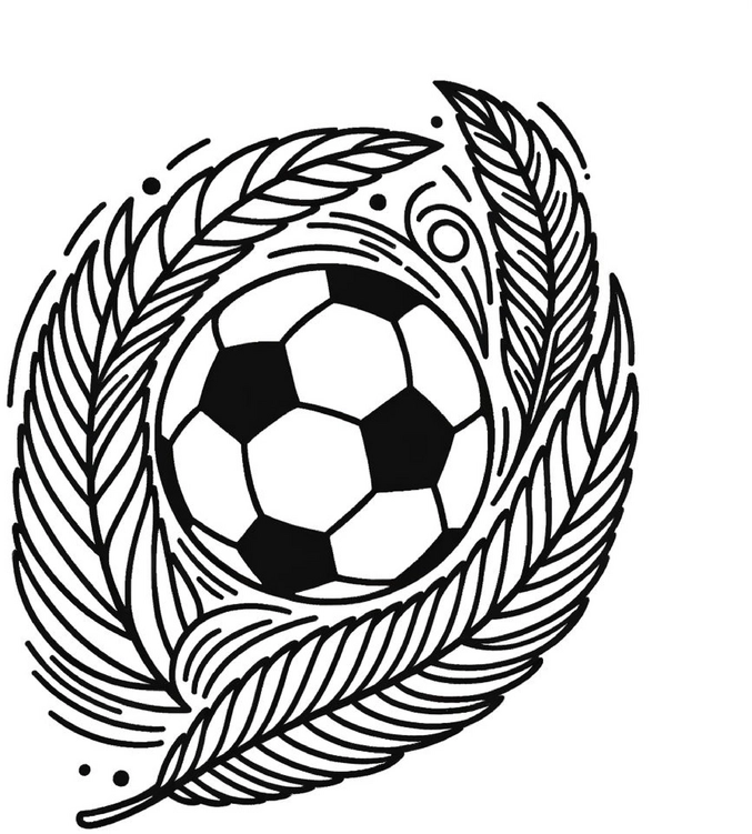 malvorlage-fussball-mit-blaettern-ausmalen