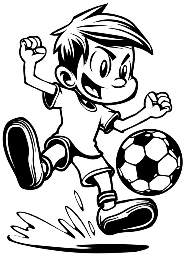 malvorlage-fussball-spielender-junge-kreative-moeglichkeiten