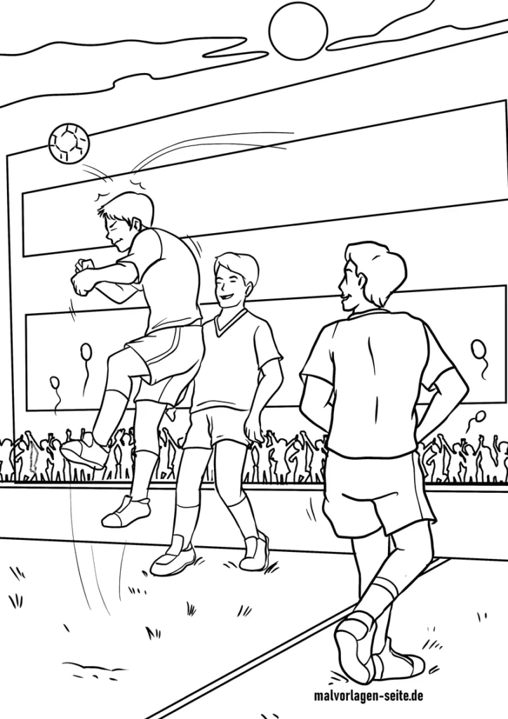malvorlage-fussballspiel-mit-jubelnden-kindern
