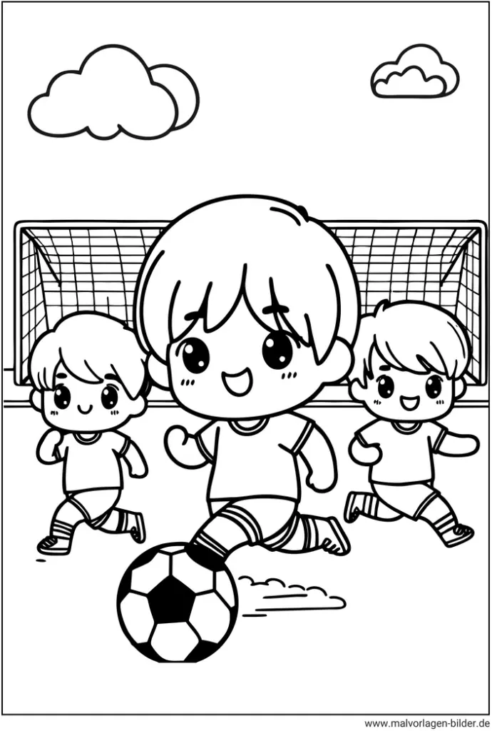 malvorlage-fussballspielende-kinder-zum-ausdrucken