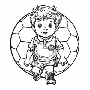 malvorlage-fussballspielender-junge-auf-ball