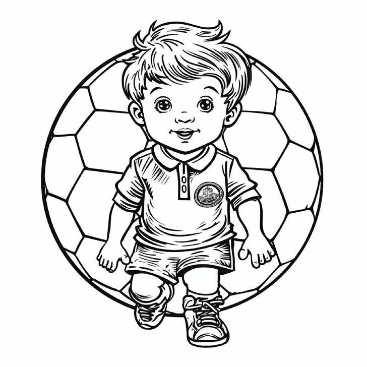 malvorlage-fussballspielender-junge-auf-ball