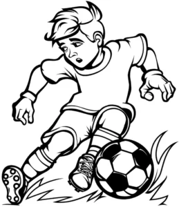 malvorlage-fussballspielender-junge-ausmalen