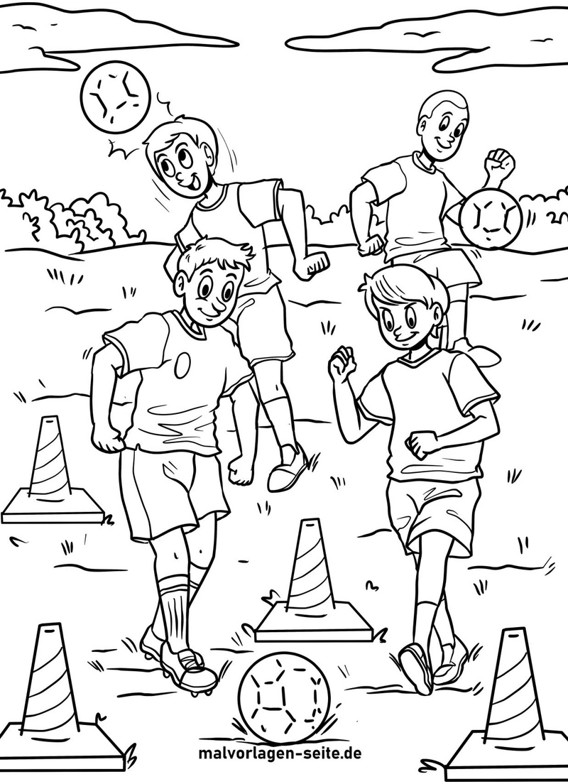 malvorlage-fussballtraining-mit-kindern-ausmalen