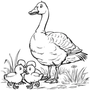 malvorlage-gans-mit-kueken-auf-der-wiese
