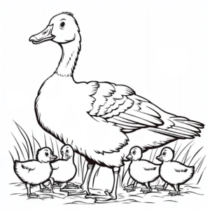 malvorlage-gans-mit-kueken-im-gruenen