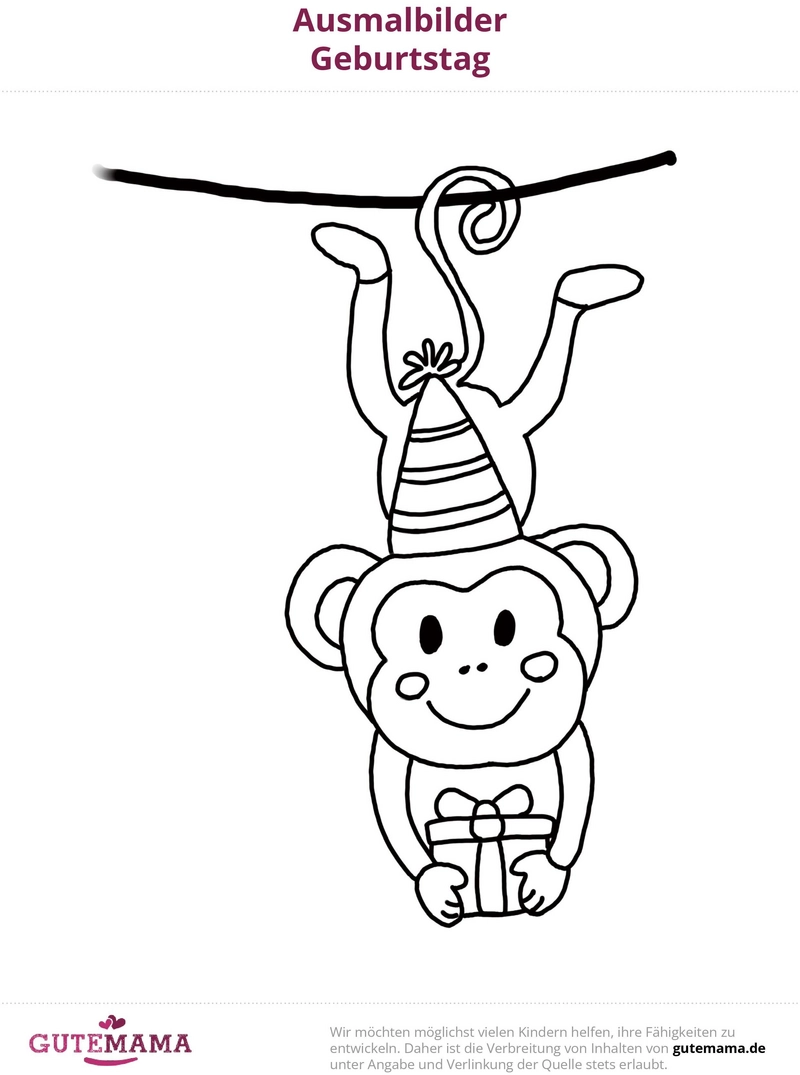 malvorlage-geburtstag-affe-mit-geschenk-und-hut