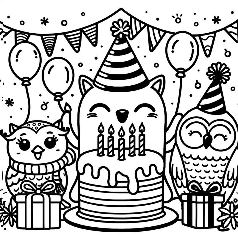malvorlage-geburtstag-eulen-kuchen-ausmalen