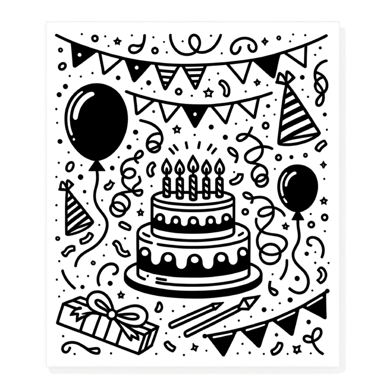 malvorlage-geburtstag-mit-torte-und-ballons