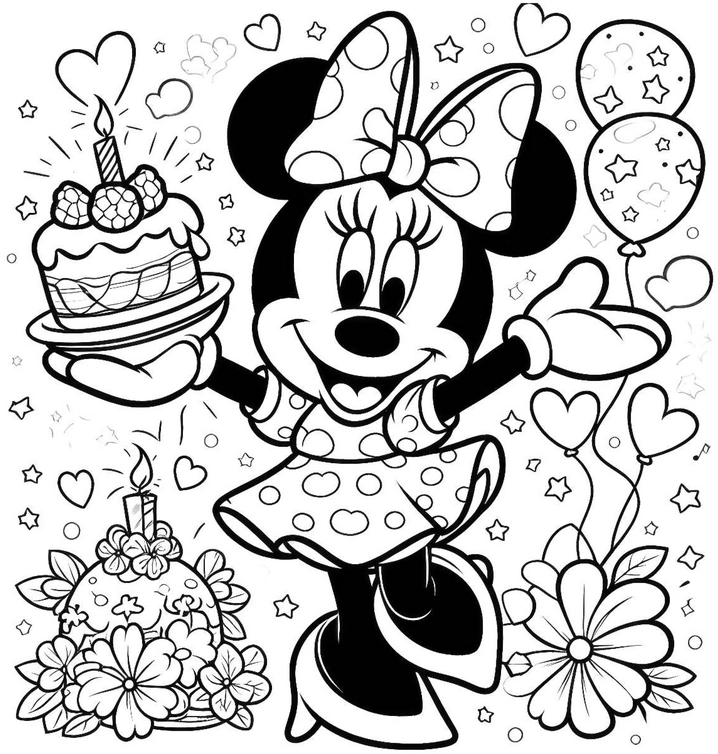 malvorlage-geburtstagsfeier-fröhliche-figur-und-kuchen