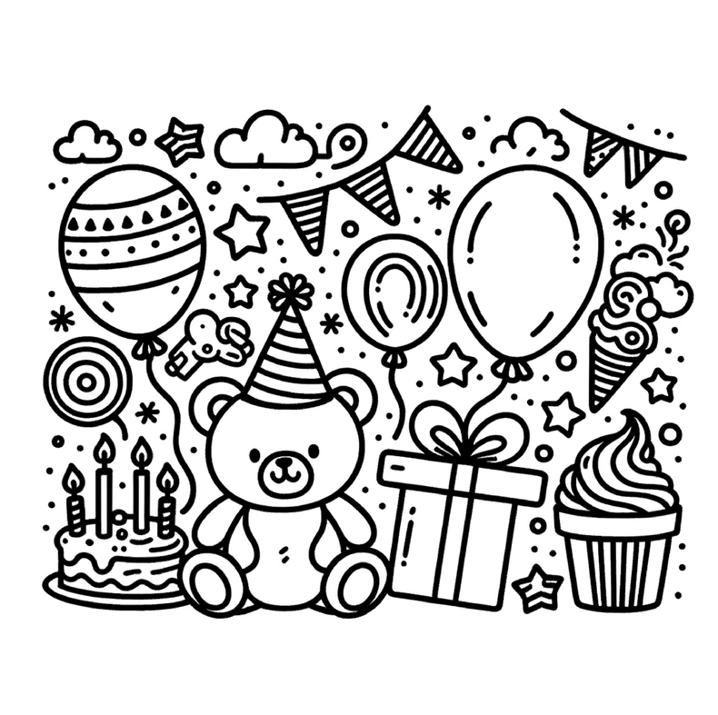 malvorlage-geburtstagsfeier-mit-baer-und-ballon