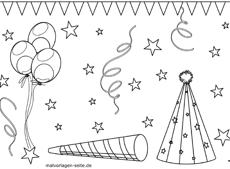 malvorlage-geburtstagsfeier-mit-ballons-und-sternen
