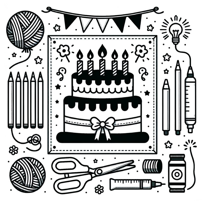 malvorlage-geburtstagstorte-bastelutensilien