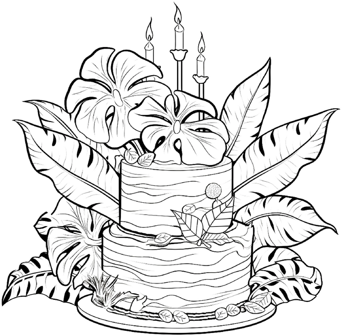 malvorlage-geburtstagstorte-mit-pflanzen