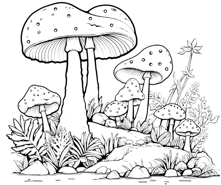 malvorlage-gefleckte-pilze-in-pflanzenwelt